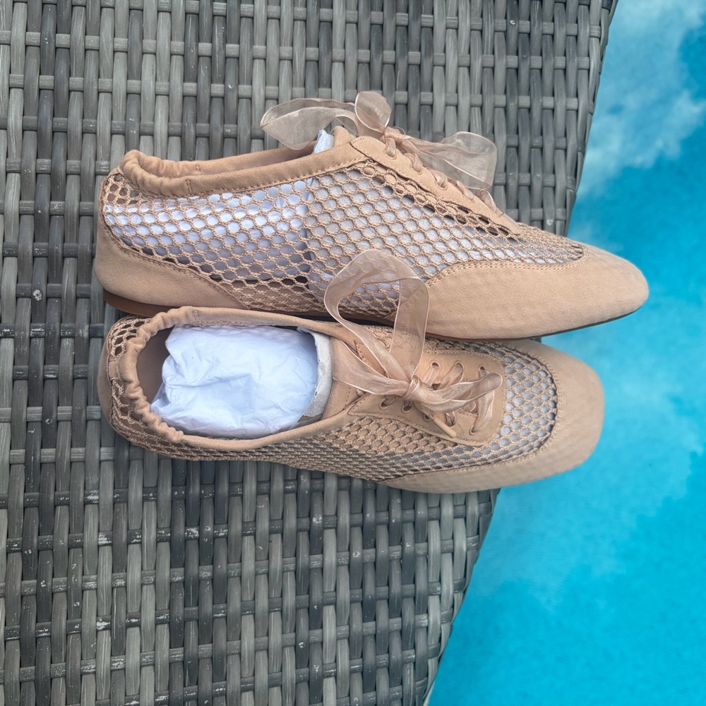 VIVAIA Square-Toe Lace-Up Sneakerina (Cristina) size 10.5 Mesh Tan - Picture 4 of 12